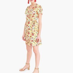 J. Crew Factory Golden Yellow Multi Floral Printed Wrap Dress